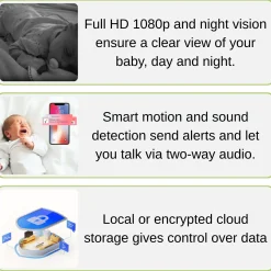 Babyalarm med kamera | 1080p 2MP | Inkl. Trådløs Skærm | AI-funktioner
