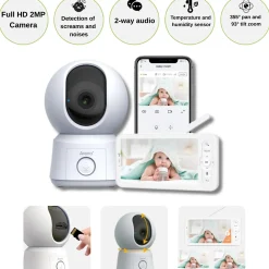 Babyalarm med kamera | 1080p 2MP | Inkl. Trådløs Skærm | AI-funktioner