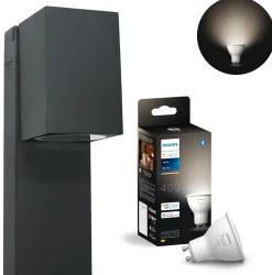 Bedlampe Inkl. Philips Hue1xGu10 | Sort Firkant Spot | Smart Udendørs Havelampe