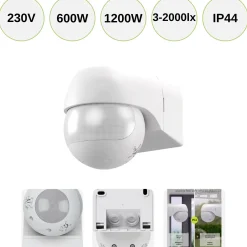 Bevægelsessensor Udendørs | 2 zone | 12 m | IP44 | 230 V | Hvid
