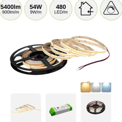 COB LED Strip Sæt | 6m | 3000K | Dæmpbar | 9W/m | 8mm | Inkl. Driver