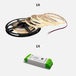 COB LED Strip Sæt | 6m | 3000K | Dæmpbar | 9W/m | 8mm | Inkl. Driver