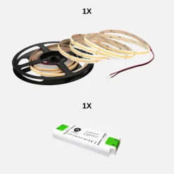 COB LED Strip Sæt | 6m | 3000K | 9W/m | 8mm | Inkl. Driver