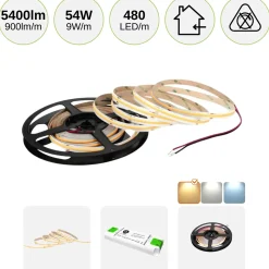 COB LED Strip Sæt | 6m | 3000K | 9W/m | 8mm | Inkl. Driver