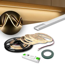 COB LED Strip Sæt | 6m | 3000K | 9W/m | 8mm | Inkl. Driver og Profil