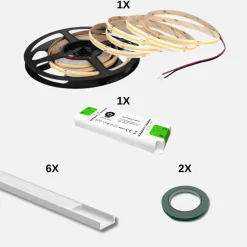 COB LED Strip Sæt | 6m | 3000K | 9W/m | 8mm | Inkl. Driver og Profil