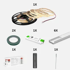 COB LED Strip Sæt | 6m | 3000K | Zigbee | 9W/m | 8mm | Inkl. Controller, Fjernbetjening og Profil