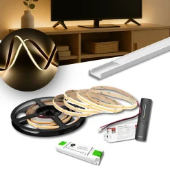 COB LED Strip Sæt | 6m | 3000K | Zigbee | 9W/m | 8mm | Inkl. Controller, Fjernbetjening og Profil