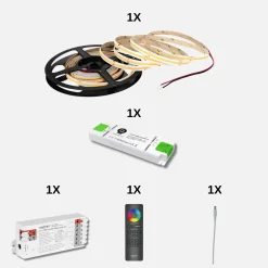 COB LED Strip Sæt | 5m | RGBW | Zigbee | 12W/m | 12mm | Inkl. Controller og Fjernbetjening