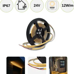 COB LED Strip 24V | 5m | 8mm | 3000K | 1320lm/m | 12W/m | IP67