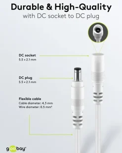 DC Forlængerkabel | 5M | Hvid