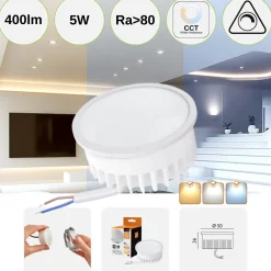 Dæmpbar LED Pære til Påbygningsspots | 3CCT | 400lm | 5W | Ra80 | IP20