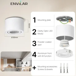 ENVILAR Påbygningsspots | 2-Pak | 3CCT | 400lm | 5W | HAMBURG | Hvid