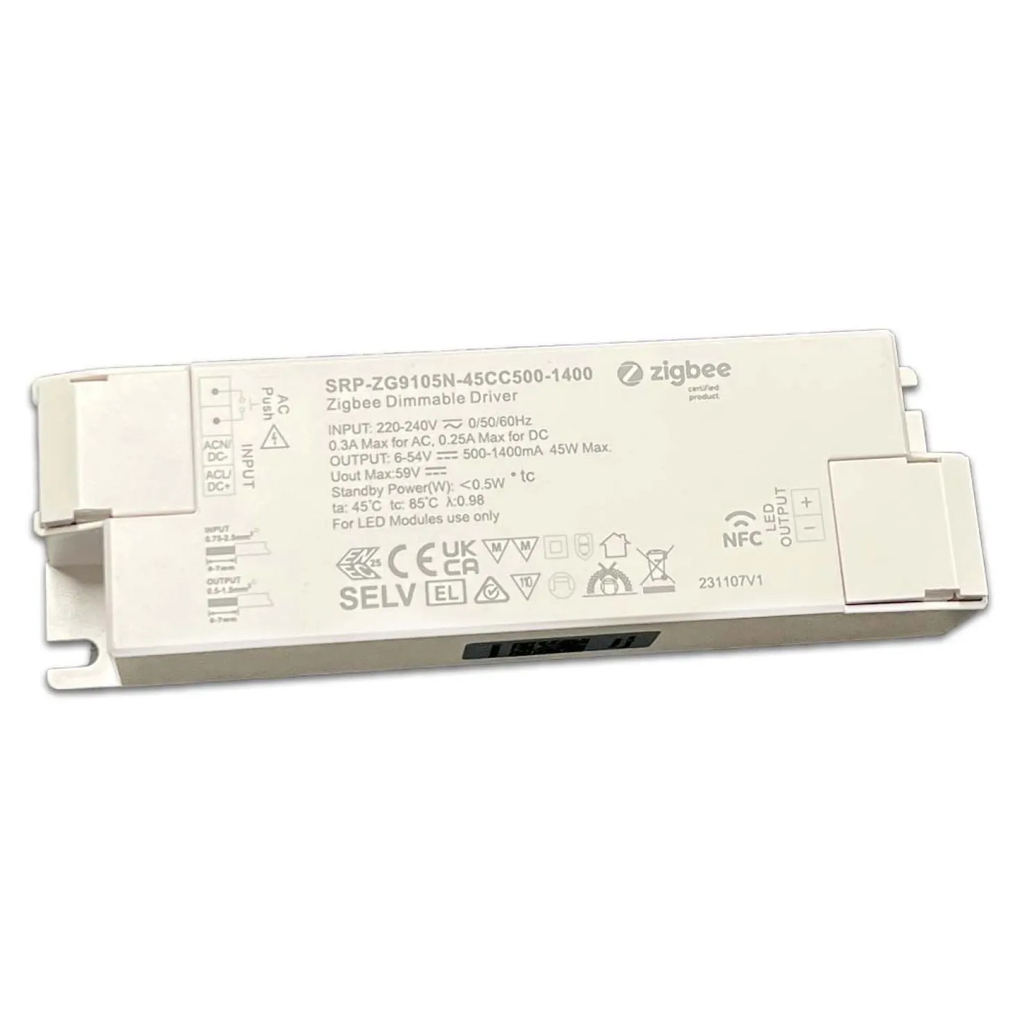 ENVILAR Zigbee LED Panel Driver | Dæmpbar | 45W | Push | NFC
