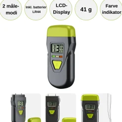 Fugtmåler | Til træ og byggematerialer | Batteri | Sort