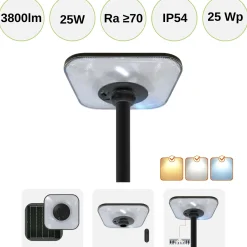 Gadelampe Solcelle | 3CCT | 3800lm | IP54 | Skumrings-og bevægelsesensor | SOLSUMI SQUARE | Sort