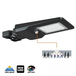 Gadelampe Solcelle | 3CCT | 3000lm | 20W | IP65 | Skumrings-og bevægelsessensor | STREET | Sort
