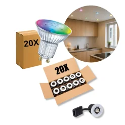 GU10 Indbygningsspot | 20-Pak | inkl. Zigbee Pærer | RGB+CCT | 300lm | 4.9W | VENTA | Hvid