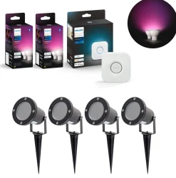 Havespot Sæt | 4-Pak | Inkl. Philips Hue Gu10 | White & Color Ambiance | Bridge | 400lm | 4,2W
