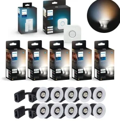 Indbygningsspot Sæt | 10-Pak | Inkl. Philips Hue Gu10 | White Ambiance | Bridge + Switch | 400lm | 4,2W