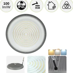 Industrilampe | LED High Bay | 4000K | 10000lm | 100W | SULAN | Grå