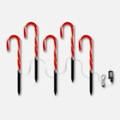 Julestokke med Lys | 5 stk. | 230V | 16lm | 10W | IP44 | Rød/Hvid