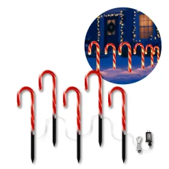 Julestokke med Lys | 5 stk. | 230V | 16lm | 10W | IP44 | Rød/Hvid