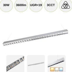 Kontor Loftlampe 120cm | CCT | 3600lm | 30W | KOLINE K2 | UGR19 | Hvid