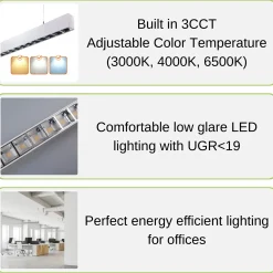 Kontor Loftlampe 120cm | CCT | 3600lm | 30W | KOLINE K2 | UGR19 | Hvid