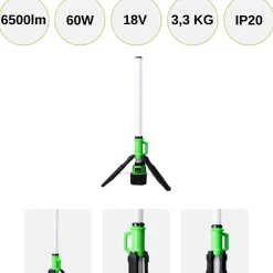LED Arbejdslampe | Batteriadapter til 5 Brands | 4200K | 6500lm | 60W | BANDIT | Grøn