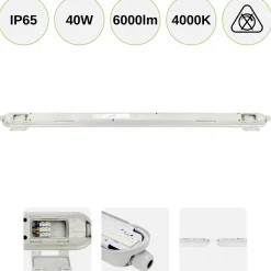 LED Armatur 120cm | 4000K | 6000lm | 40W | IP65 | LINKER | Gennemfortrådet