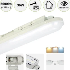 LED Armatur 120cm | 12-Pak | 4000K | 156lm/W | 36W | IP65 | SolidLine | Gennemfortrådet