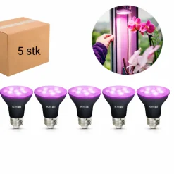 LED Grolys Pære E27 | 5 pak | 7,4 PPF | 7W | PLANTY | Sort