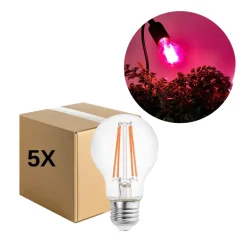 LED Grolys Pære E27 | 5-Pak | 10,98 PPF | 8W | PLANTY | Glas