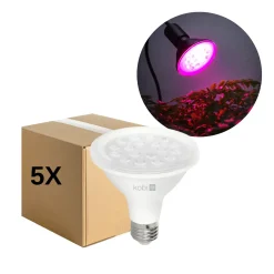 LED Grolys Pære E27 | 5-Pak | 10,5 PPF | 9W | PLANTY | Hvid