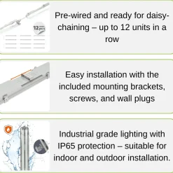 LED Industriarmatur 120cm | 10-Pak | 2x18W | 5000K | T8 | Dobbelt Lysstofrørs armatur