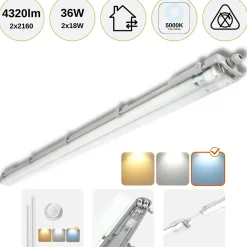 LED Industriarmatur 120cm | 2x18W | 5000K | T8 | Dobbelt Lysstofrørs armatur