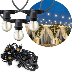 LED lyskæde med pærer | 10m | inkl. 20 stk. Filament Plast Pære | 2700K
