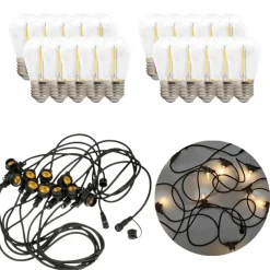 LED lyskæde med pærer | 10m | inkl. 20 stk. Filament Plast Pære | 2700K