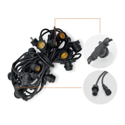 LED lyskæde med pærer | 10m | inkl. 20 stk. Filament Plast Pære | 2700K