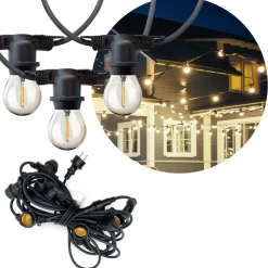 LED lyskæde med pærer | 10m | inkl. 10 stk. Filament Plast Pære | 2700K