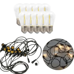 LED lyskæde med pærer | 10m | inkl. 10 stk. Filament Plast Pære | 2700K