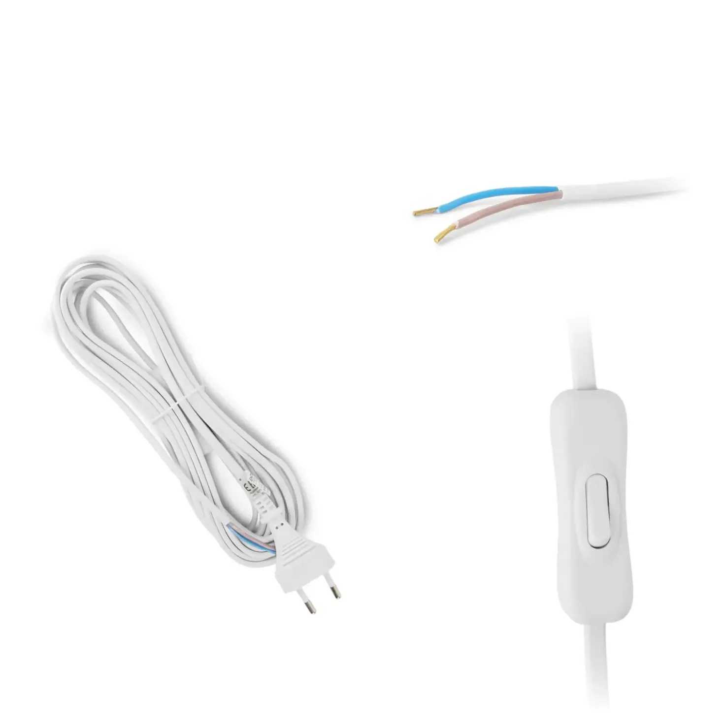 Ledning med Afbryder | 500cm | 230V | 2G0.75 | Hvid