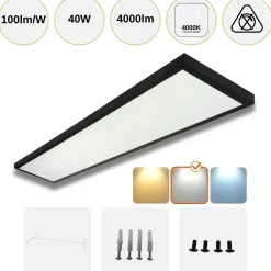 LED Panel 30x120 | 4000K | 4000lm | 40W | LITE | Indbygget Ramme | Sort