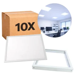 LED Panel 30x30 | 10-Pak | 4000K | 1400lm | 12W | Inkl. Påbygningsramme | GLOW | Hvid