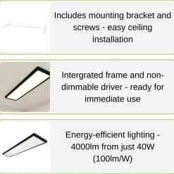 LED Panel 30x120 | 4-Pak | 4000K | 4000lm | 40W | LITE | Indbygget Ramme | Sort
