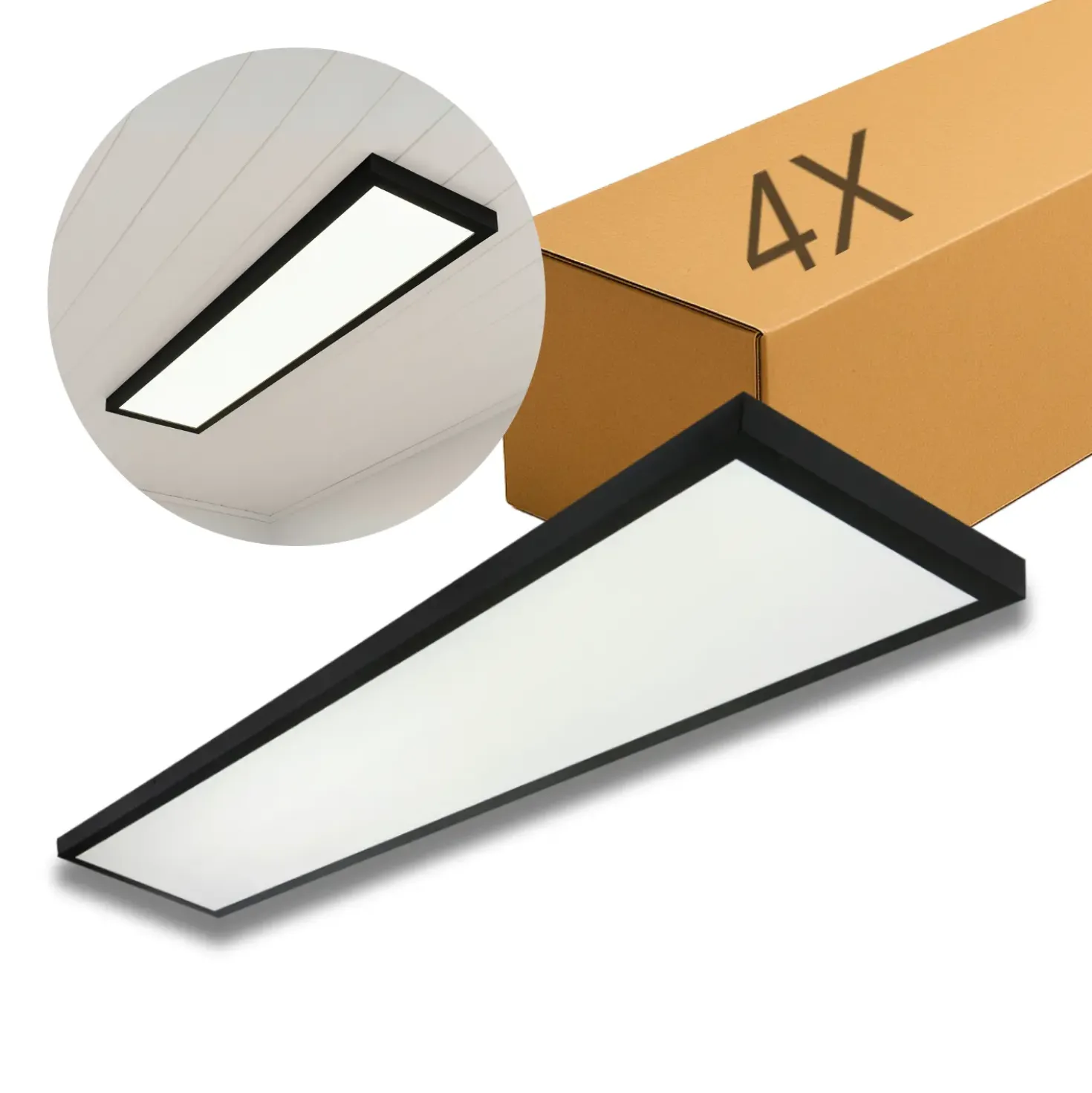 LED Panel 30x120 | 4-Pak | 4000K | 4000lm | 40W | LITE | Indbygget Ramme | Sort