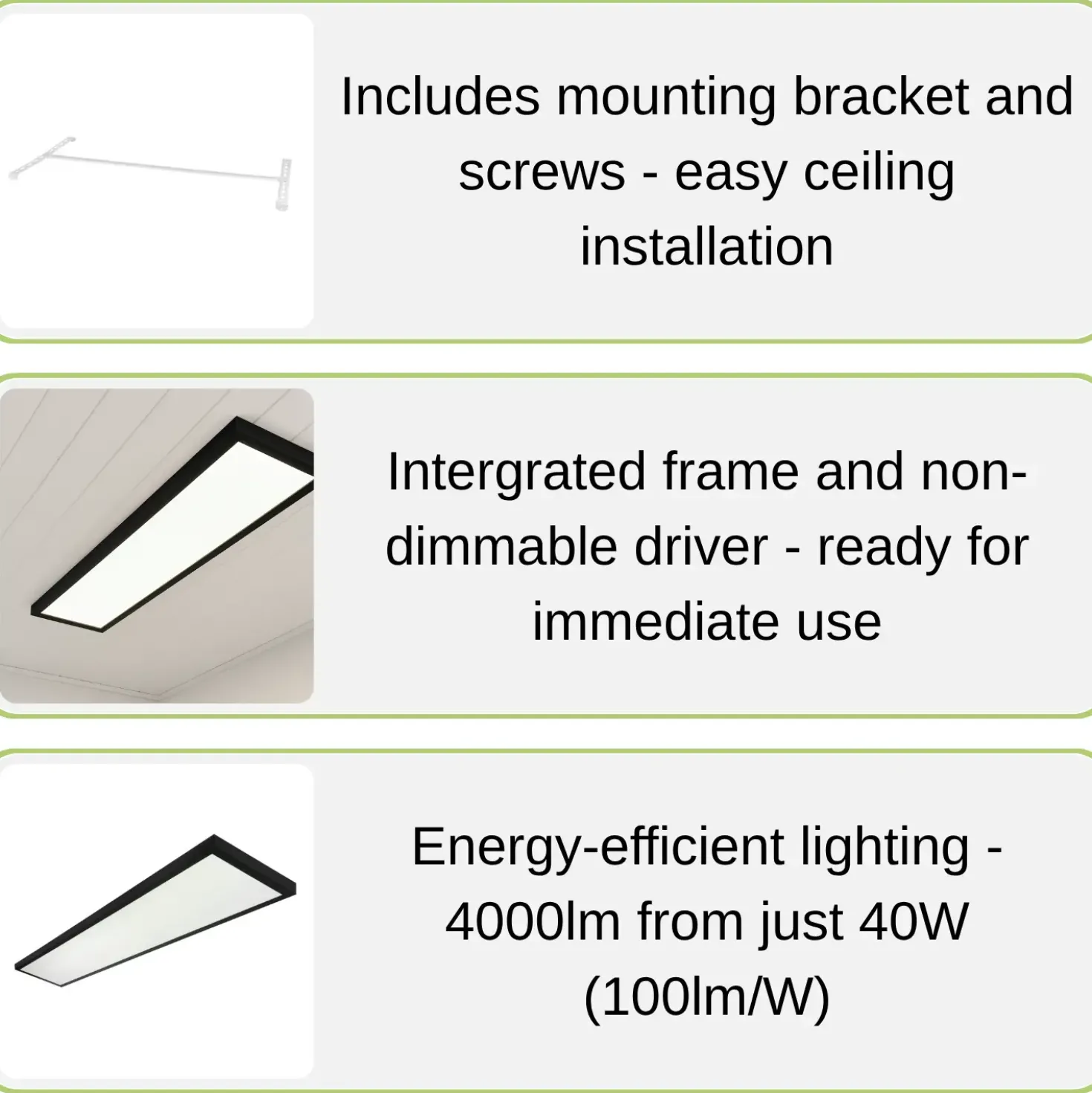 LED Panel 30x120 | 4-Pak | 4000K | 4000lm | 40W | LITE | Indbygget Ramme | Sort