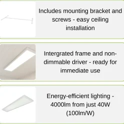 LED Panel 30x120 | 4-Pak | 4000K | 4000lm | 40W | LITE | Indbygget Ramme | Hvid