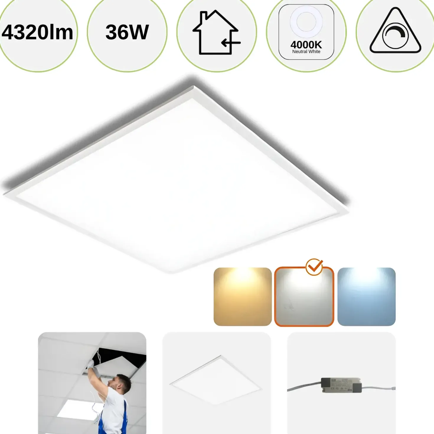 LED Panel 60x60 | 5-Pak | 4000K | 4320lm | 36W | NELIO G2 | Hvid